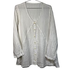 Lithuanian Linen Button Front Tunic Top Natural Fiber Minimalist Boho White  ~ M